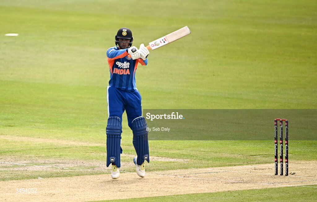 26 June 2026; India batter Abhishek Sharma during match one of the Spinny Cup Men's T20 International series between Ireland and India at Stormont in Belfast. Photo by Seb Daly/Sportsfile