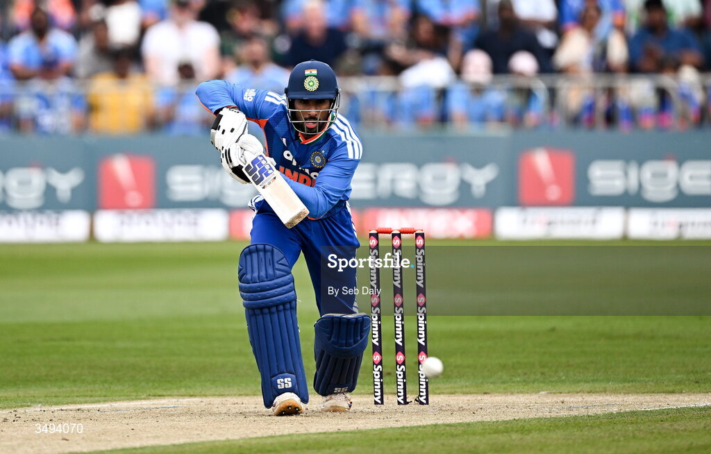26 June 2026; India batter Tilak Varma during match one of the Spinny Cup Men's T20 International series between Ireland and India at Stormont in Belfast. Photo by Seb Daly/Sportsfile