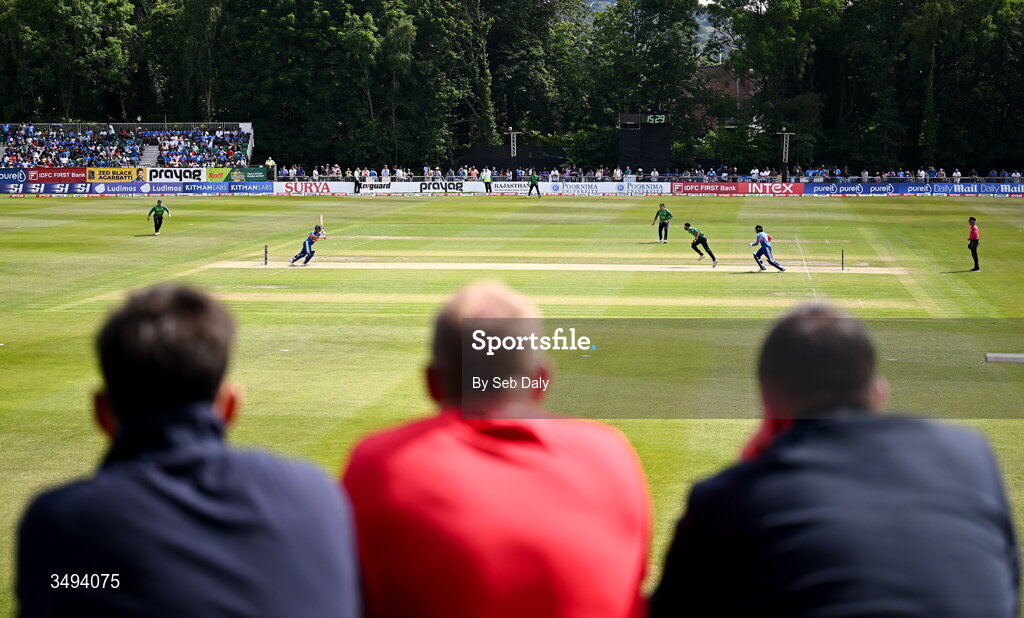 26 June 2026; A general view of action during match one of the Spinny Cup Men's T20 International series between Ireland and India at Stormont in Belfast. Photo by Seb Daly/Sportsfile