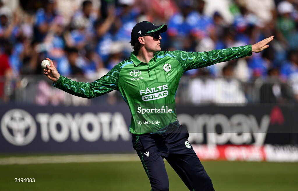26 June 2026; Ireland fielder Gareth Delany during match one of the Spinny Cup Men's T20 International series between Ireland and India at Stormont in Belfast. Photo by Seb Daly/Sportsfile