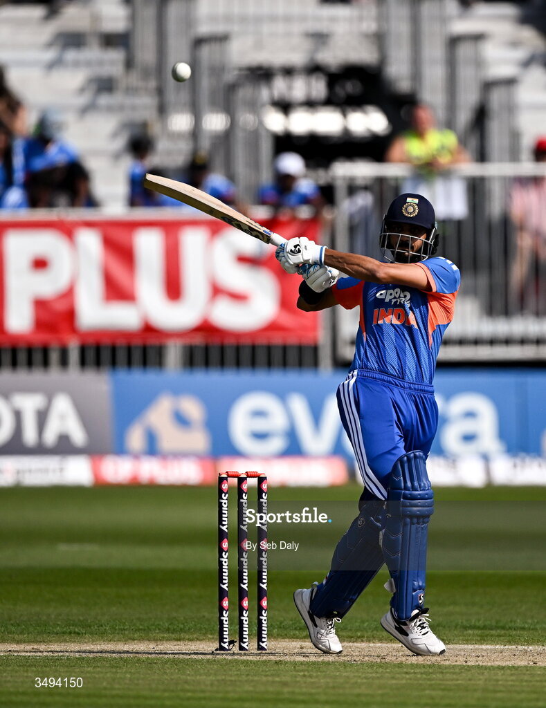 26 June 2026; India batter Shivam Dube during match one of the Spinny Cup Men's T20 International series between Ireland and India at Stormont in Belfast. Photo by Seb Daly/Sportsfile