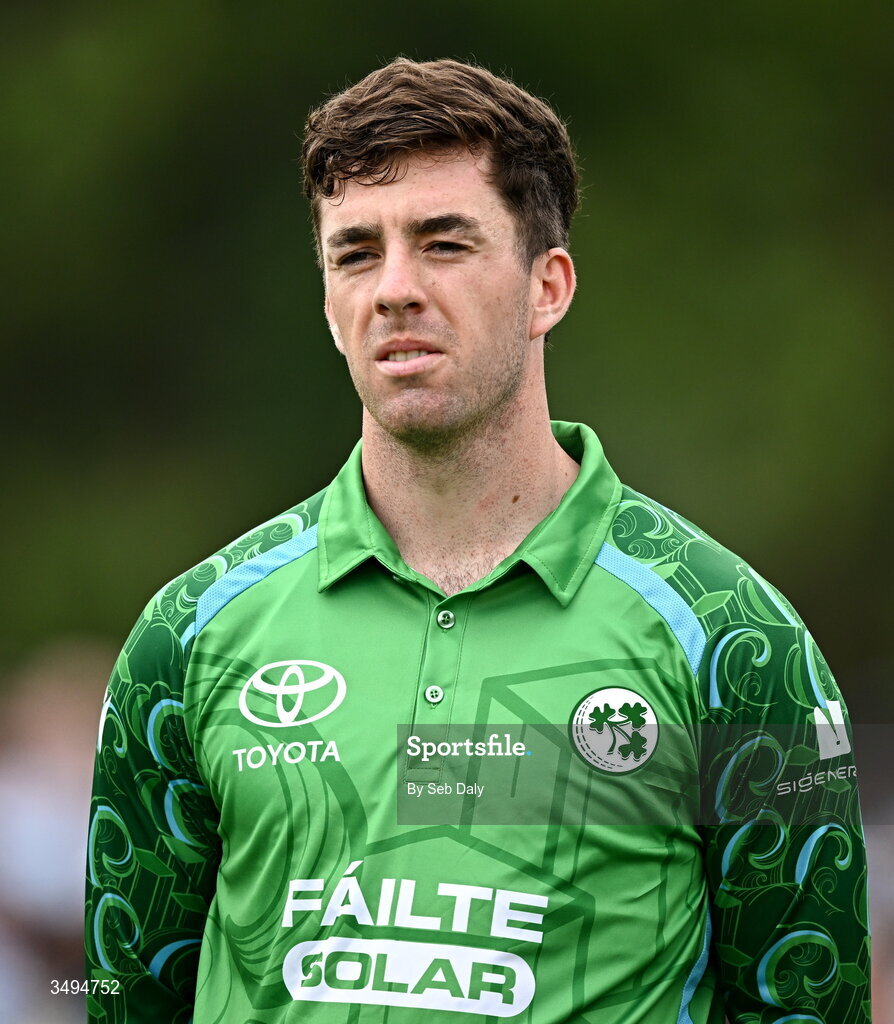 26 June 2026; Ireland's Gavin Hoey before match one of the Spinny Cup Men's T20 International series between Ireland and India at Stormont in Belfast. Photo by Seb Daly/Sportsfile