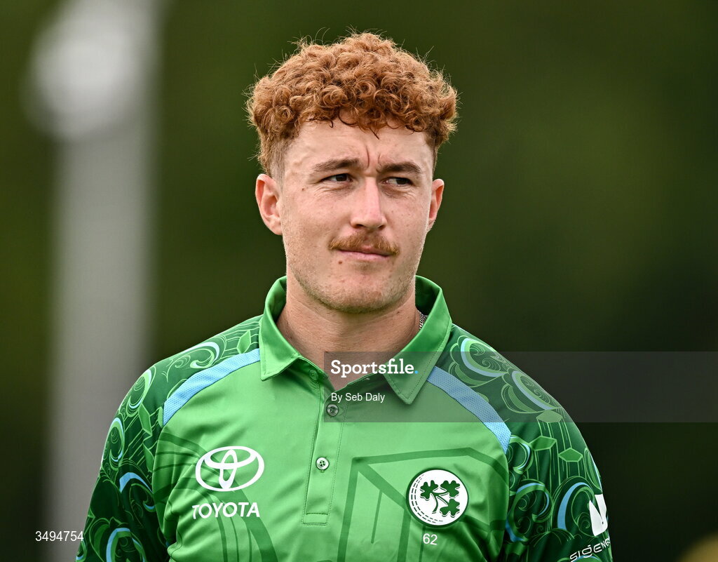 26 June 2026; Ireland's Ben Calitz before match one of the Spinny Cup Men's T20 International series between Ireland and India at Stormont in Belfast. Photo by Seb Daly/Sportsfile