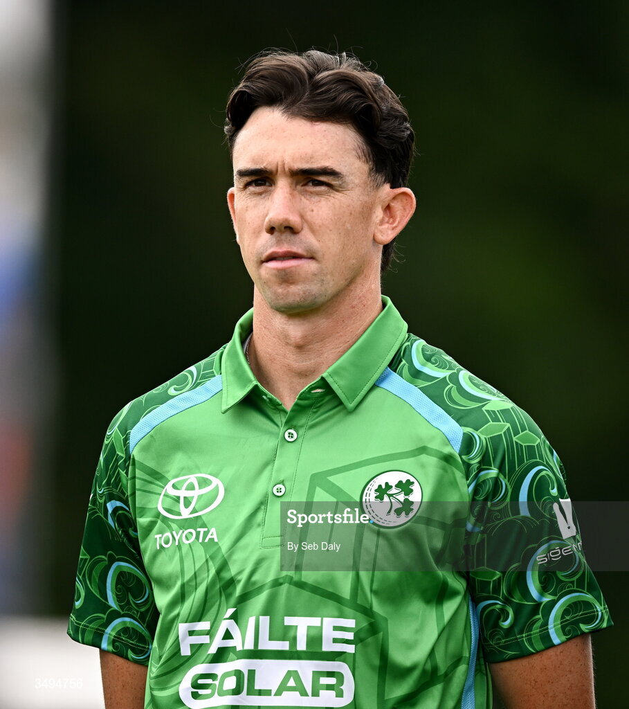 26 June 2026; Ireland's Matthew Hollard before match one of the Spinny Cup Men's T20 International series between Ireland and India at Stormont in Belfast. Photo by Seb Daly/Sportsfile