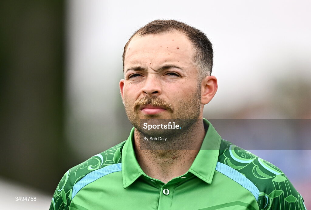 26 June 2026; Ireland's Liam McCarthy before match one of the Spinny Cup Men's T20 International series between Ireland and India at Stormont in Belfast. Photo by Seb Daly/Sportsfile