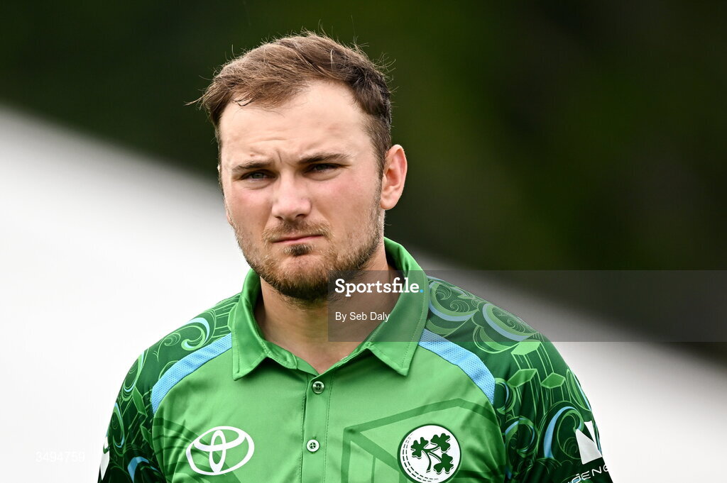 26 June 2026; Ireland's Tim Tector before match one of the Spinny Cup Men's T20 International series between Ireland and India at Stormont in Belfast. Photo by Seb Daly/Sportsfile