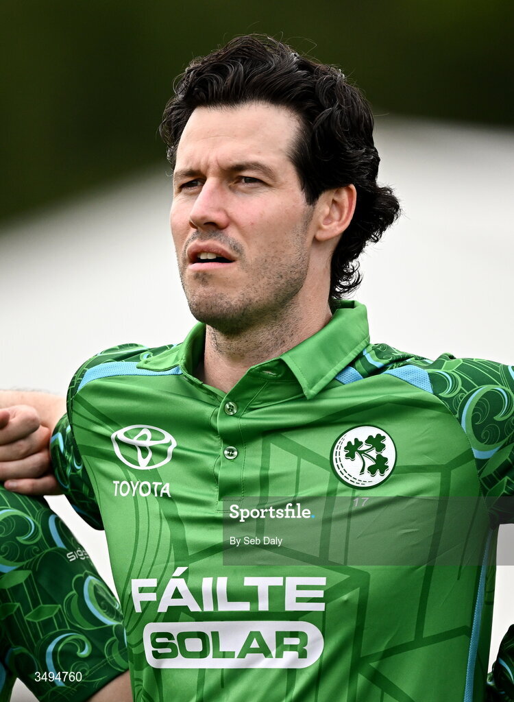 26 June 2026; Ireland's George Dockrell before match one of the Spinny Cup Men's T20 International series between Ireland and India at Stormont in Belfast. Photo by Seb Daly/Sportsfile