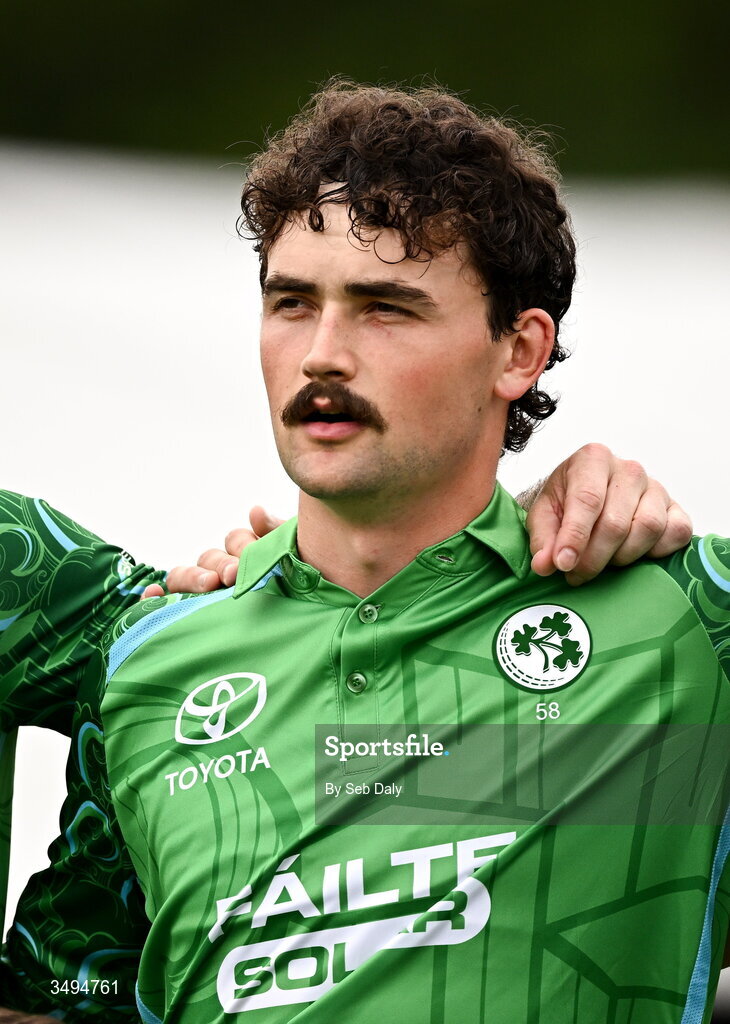 26 June 2026; Ireland's Matthew Humphreys before match one of the Spinny Cup Men's T20 International series between Ireland and India at Stormont in Belfast. Photo by Seb Daly/Sportsfile