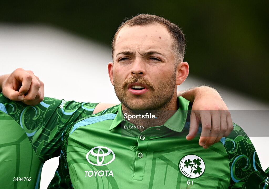 26 June 2026; Ireland's Liam McCarthy before match one of the Spinny Cup Men's T20 International series between Ireland and India at Stormont in Belfast. Photo by Seb Daly/Sportsfile