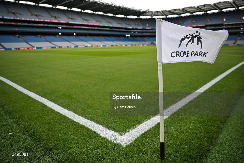 27 June 2026; A general view of a sideline flag before the GAA Football All-Ireland Senior Championship quarter-final match between Kerry and Tyrone at Croke Park in Dublin. Photo by Sam Barnes/Sportsfile