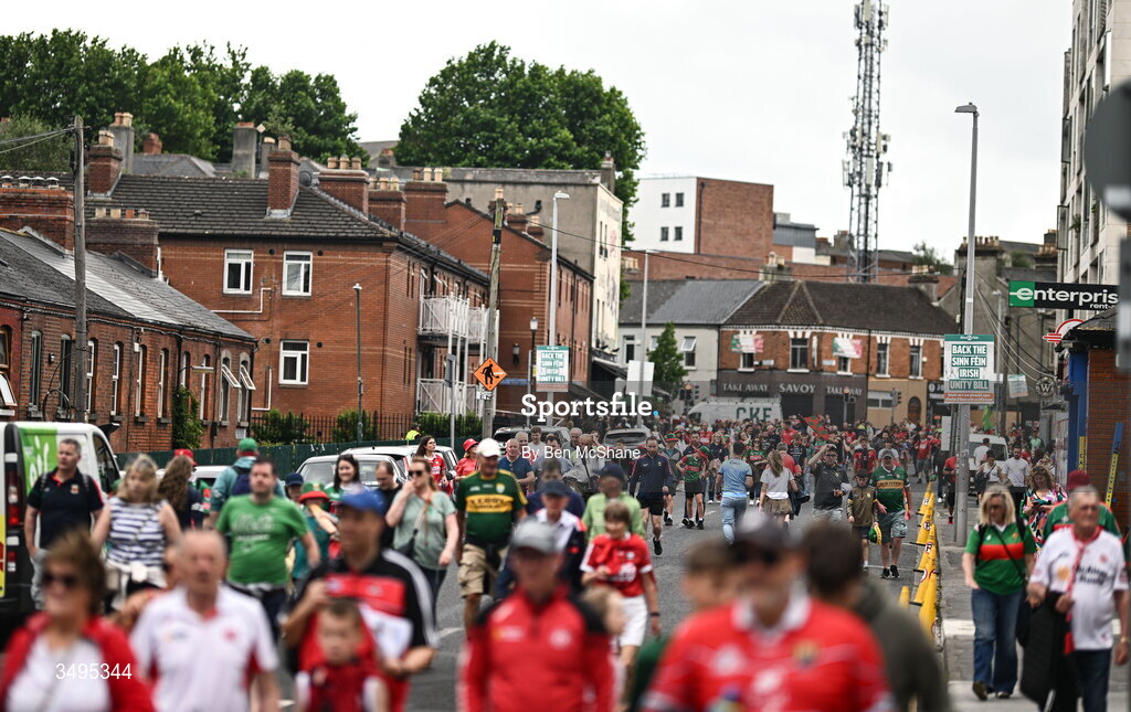 27 June 2026; Supporters arrive before the GAA Football All-Ireland Senior Championship quarter-final match between Kerry and Tyrone at Croke Park in Dublin. Photo by Ben McShane/Sportsfile