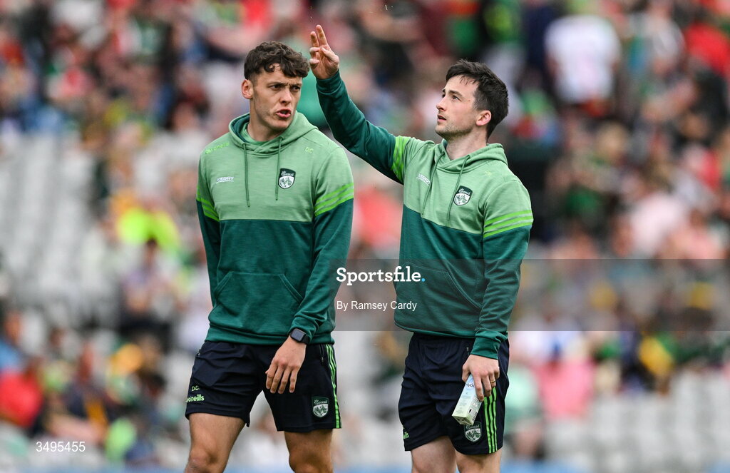 27 June 2026; David Clifford, left, and Paul Murphy of Kerry before the GAA Football All-Ireland Senior Championship quarter-final match between Kerry and Tyrone at Croke Park in Dublin. Photo by Ramsey Cardy/Sportsfile
