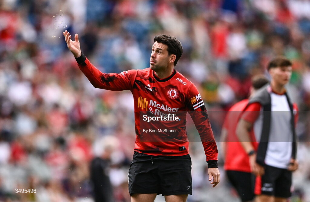 27 June 2026; Darren McCurry of Tyrone before the GAA Football All-Ireland Senior Championship quarter-final match between Kerry and Tyrone at Croke Park in Dublin. Photo by Ben McShane/Sportsfile