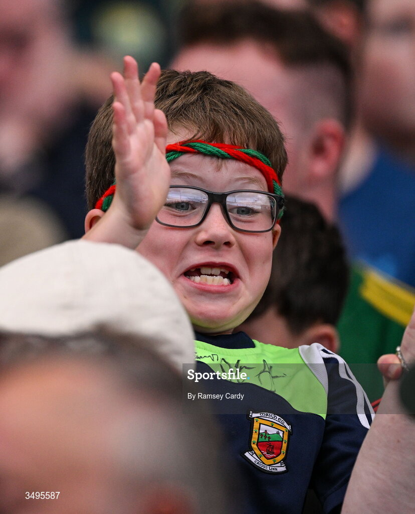 27 June 2026; A Mayo supporter celebrates during the GAA Football All-Ireland Senior Championship quarter-final match between Cork and Mayo at Croke Park in Dublin. Photo by Ramsey Cardy/Sportsfile