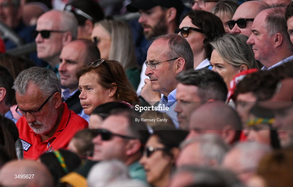 27 June 2026; An Taoiseach Micheál Martin TD during the GAA Football All-Ireland Senior Championship quarter-final match between Cork and Mayo at Croke Park in Dublin. Photo by Ramsey Cardy/Sportsfile