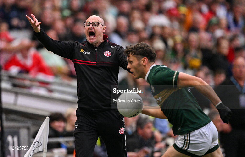 27 June 2026; Tyrone manager Malachy O'Rourke during the GAA Football All-Ireland Senior Championship quarter-final match between Kerry and Tyrone at Croke Park in Dublin. Photo by Ramsey Cardy/Sportsfile