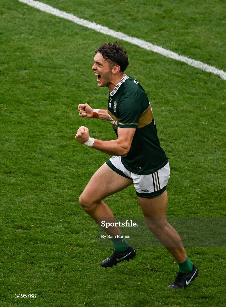 27 June 2026; David Clifford of Kerry celebrates after his side's victory in the GAA Football All-Ireland Senior Championship quarter-final match between Kerry and Tyrone at Croke Park in Dublin. Photo by Sam Barnes/Sportsfile