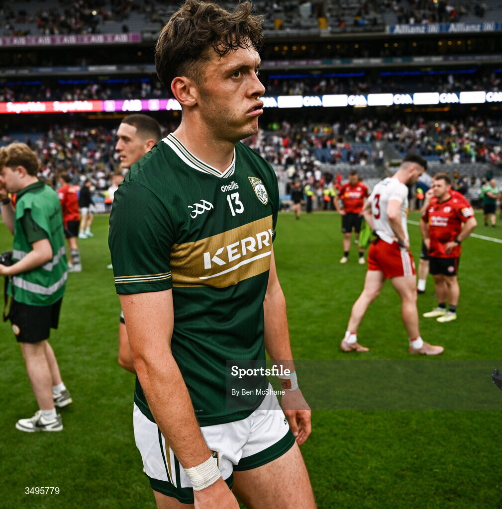 27 June 2026; David Clifford of Kerry reacts after his side's victory in the GAA Football All-Ireland Senior Championship quarter-final match between Kerry and Tyrone at Croke Park in Dublin. Photo by Ben McShane/Sportsfile