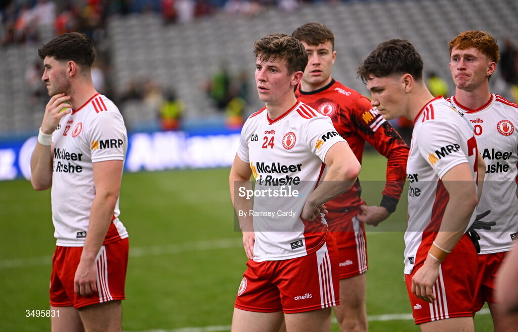 27 June 2026; Ciaran Bogue of Tyrone after his side's defeat in the GAA Football All-Ireland Senior Championship quarter-final match between Kerry and Tyrone at Croke Park in Dublin. Photo by Ramsey Cardy/Sportsfile