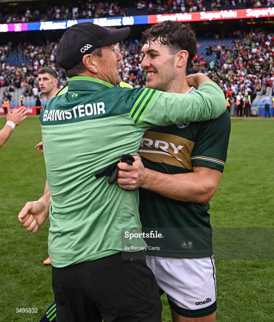 27 June 2026; Kerry manager Jack O'Connor and Mike Breen after the GAA Football All-Ireland Senior Championship quarter-final match between Kerry and Tyrone at Croke Park in Dublin. Photo by Ramsey Cardy/Sportsfile