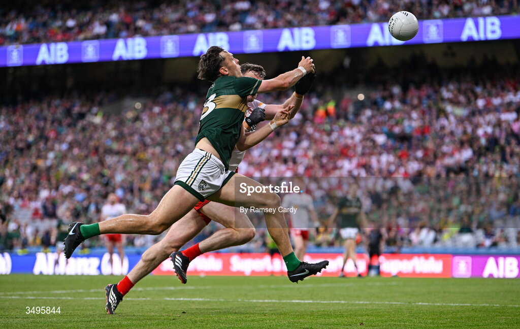 27 June 2026; David Clifford of Kerry scores a point during the GAA Football All-Ireland Senior Championship quarter-final match between Kerry and Tyrone at Croke Park in Dublin. Photo by Ramsey Cardy/Sportsfile