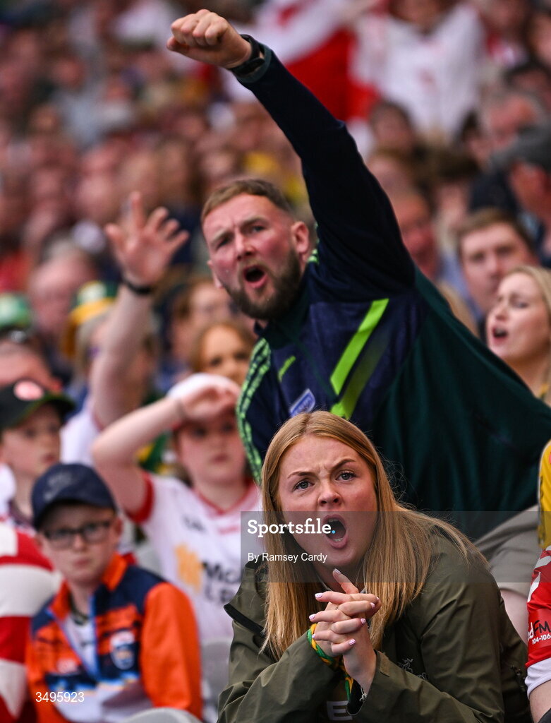 27 June 2026; Supporters react in the final moments of the GAA Football All-Ireland Senior Championship quarter-final match between Kerry and Tyrone at Croke Park in Dublin. Photo by Ramsey Cardy/Sportsfile