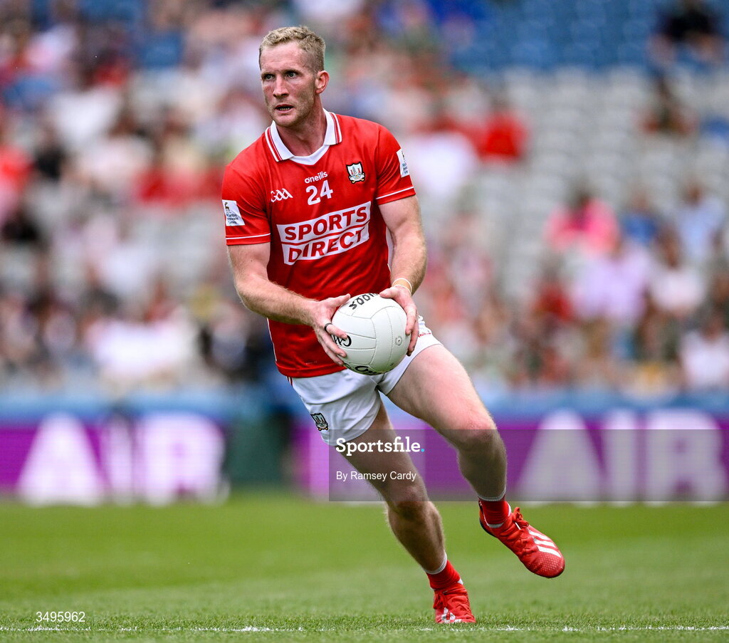 27 June 2026; Ruairi Deane of Cork during the GAA Football All-Ireland Senior Championship quarter-final match between Cork and Mayo at Croke Park in Dublin. Photo by Ramsey Cardy/Sportsfile