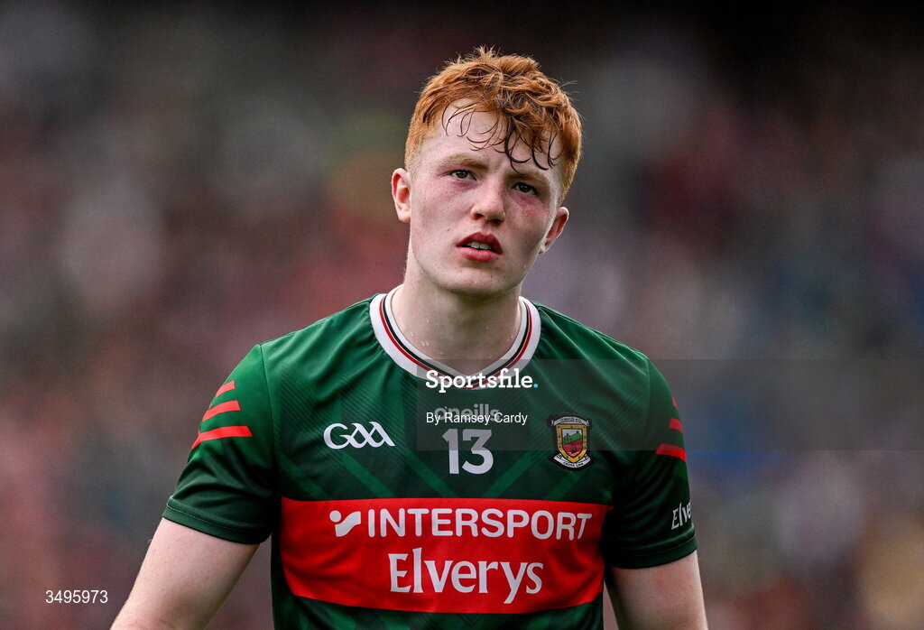27 June 2026; Darragh Beirne of Mayo during the GAA Football All-Ireland Senior Championship quarter-final match between Cork and Mayo at Croke Park in Dublin. Photo by Ramsey Cardy/Sportsfile