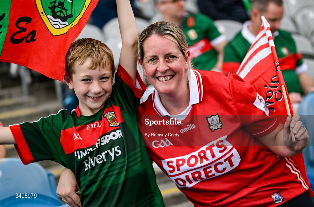 27 June 2026; Senan and Iseult Mangan before the GAA Football All-Ireland Senior Championship quarter-final match between Cork and Mayo at Croke Park in Dublin. Photo by Ramsey Cardy/Sportsfile