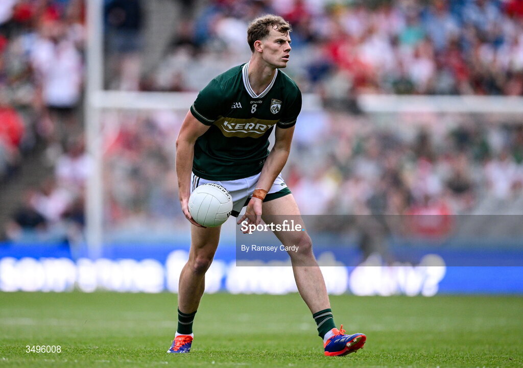 27 June 2026; Mark O'Shea of Kerry during the GAA Football All-Ireland Senior Championship quarter-final match between Kerry and Tyrone at Croke Park in Dublin. Photo by Ramsey Cardy/Sportsfile
