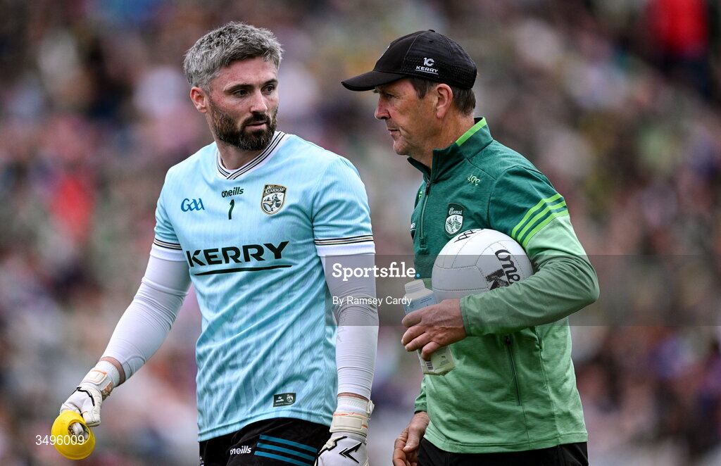 27 June 2026; Kerry manager Jack O'Connor and Kerry goalkeeper Shane Murphy before the GAA Football All-Ireland Senior Championship quarter-final match between Kerry and Tyrone at Croke Park in Dublin. Photo by Ramsey Cardy/Sportsfile