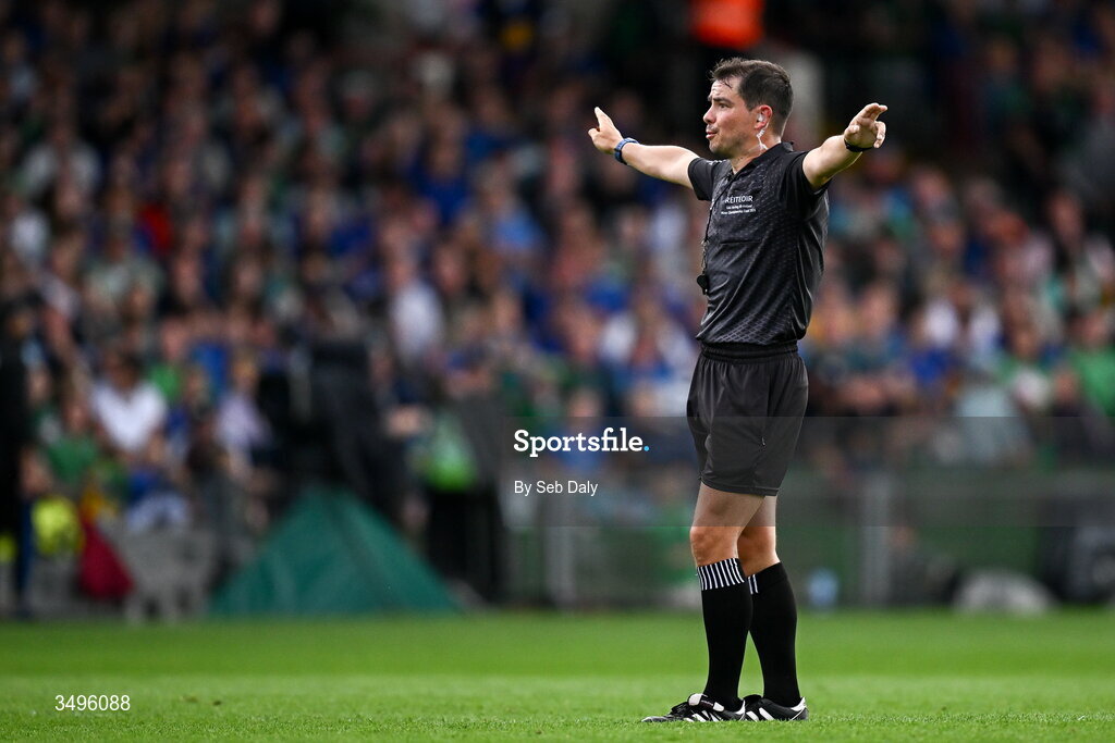 27 June 2026; Referee Caymon Flynn during the Electric Ireland All-Ireland Minor Hurling Championship final match between Limerick and Tipperary at TUS Gaelic Grounds in Limerick. Photo by Seb Daly/Sportsfile