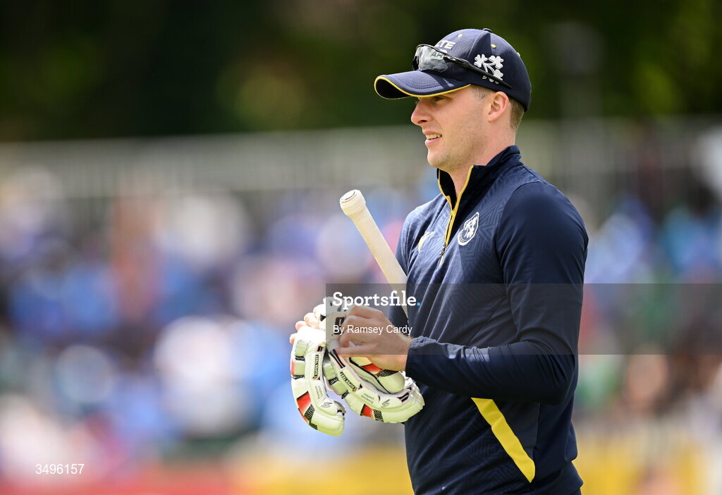 28 June 2026; Lorcan Tucker of Ireland before match two of the Spinny Cup Men's T20 International series between Ireland and India at Stormont in Belfast.  Photo by Ramsey Cardy/Sportsfile