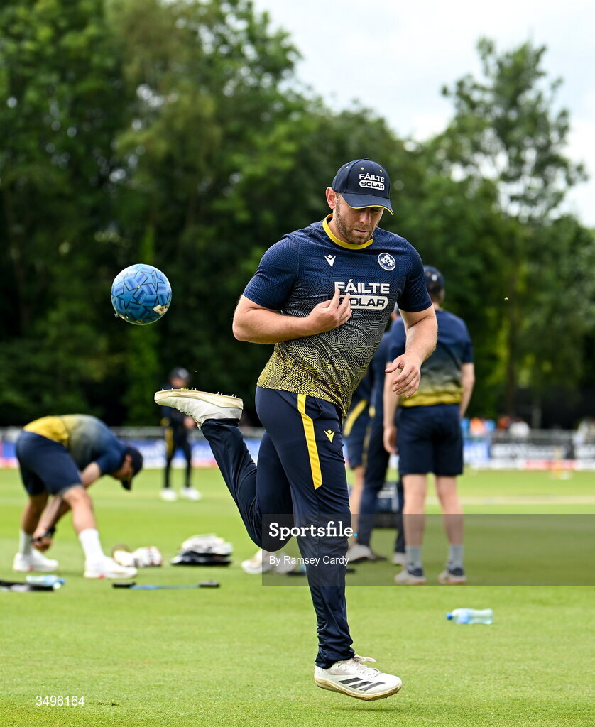 28 June 2026; Ross Adair of Ireland before match two of the Spinny Cup Men's T20 International series between Ireland and India at Stormont in Belfast.  Photo by Ramsey Cardy/Sportsfile