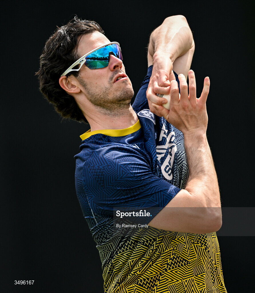 28 June 2026; George Dockrell of Ireland before match two of the Spinny Cup Men's T20 International series between Ireland and India at Stormont in Belfast.  Photo by Ramsey Cardy/Sportsfile