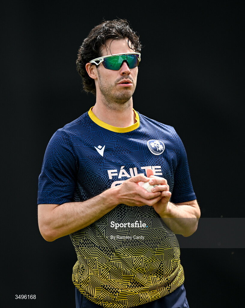28 June 2026; George Dockrell of Ireland before match two of the Spinny Cup Men's T20 International series between Ireland and India at Stormont in Belfast.  Photo by Ramsey Cardy/Sportsfile