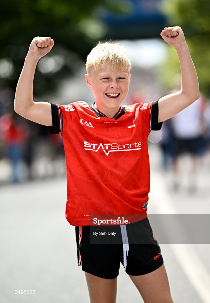 28 June 2026; Louth supporter Lee Johnson, age 11, from Collon, Louth, before the GAA Football All-Ireland Senior Championship quarter-final match between Louth and Monaghan at Croke Park in Dublin. Photo by Seb Daly/Sportsfile