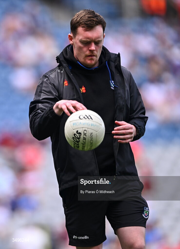 28 June 2026; Injured Monaghan goalkeeper Rory Beggan watches the warm-up before the GAA Football All-Ireland Senior Championship quarter-final match between Louth and Monaghan at Croke Park in Dublin. Photo by Piaras Ó Mídheach/Sportsfile