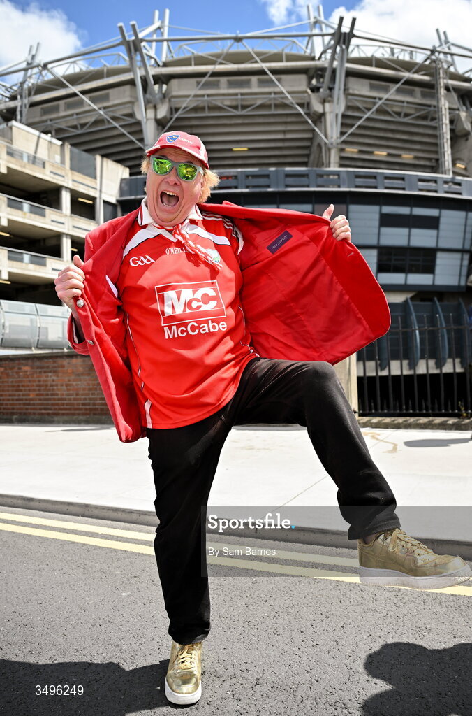 28 June 2026; Louth supporter William Frank Godfrey from Drogheda, Louth before the GAA Football All-Ireland Senior Championship quarter-final match between Louth and Monaghan at Croke Park in Dublin. Photo by Sam Barnes/Sportsfile