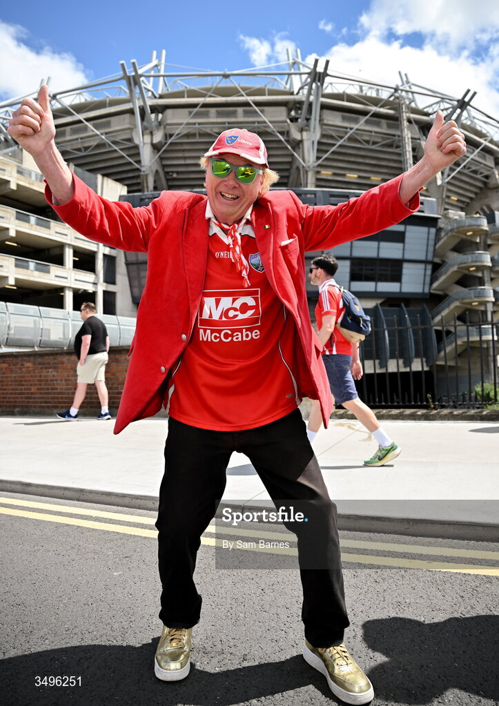 28 June 2026; Louth supporter William Frank Godfrey from Drogheda, Louth before the GAA Football All-Ireland Senior Championship quarter-final match between Louth and Monaghan at Croke Park in Dublin. Photo by Sam Barnes/Sportsfile