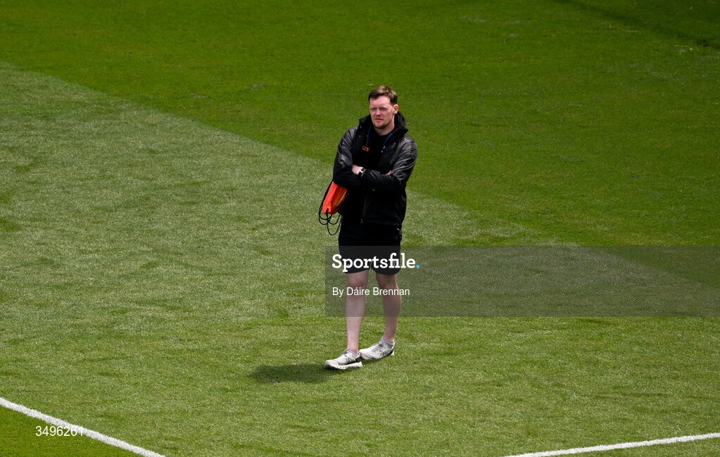 28 June 2026; Injured Monaghan goalkeeper Rory Beggan ahead of the GAA Football All-Ireland Senior Championship quarter-final match between Louth and Monaghan at Croke Park in Dublin. Photo by Daire Brennan/Sportsfile
