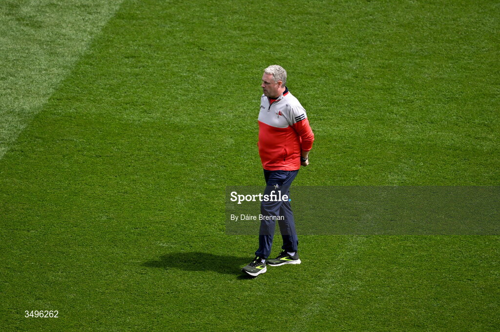 28 June 2026; Louth manager Gavin Devlin ahead of the GAA Football All-Ireland Senior Championship quarter-final match between Louth and Monaghan at Croke Park in Dublin. Photo by Daire Brennan/Sportsfile