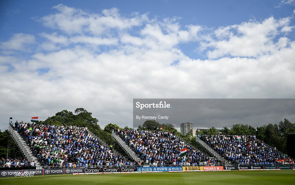 28 June 2026; Supporters before match two of the Spinny Cup Men's T20 International series between Ireland and India at Stormont in Belfast.  Photo by Ramsey Cardy/Sportsfile