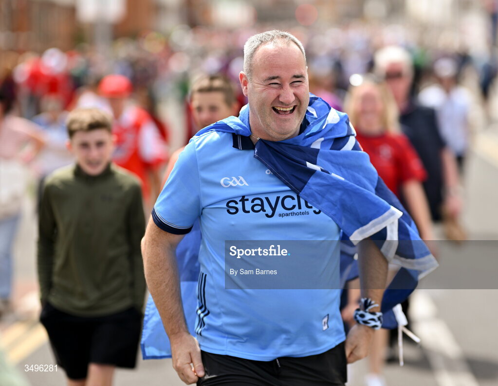 28 June 2026; Dublin supporter Colin Molloy from Tallaght, Dublin, before the GAA Football All-Ireland Senior Championship quarter-final match between Dublin and Galway at Croke Park in Dublin. Photo by Sam Barnes/Sportsfile