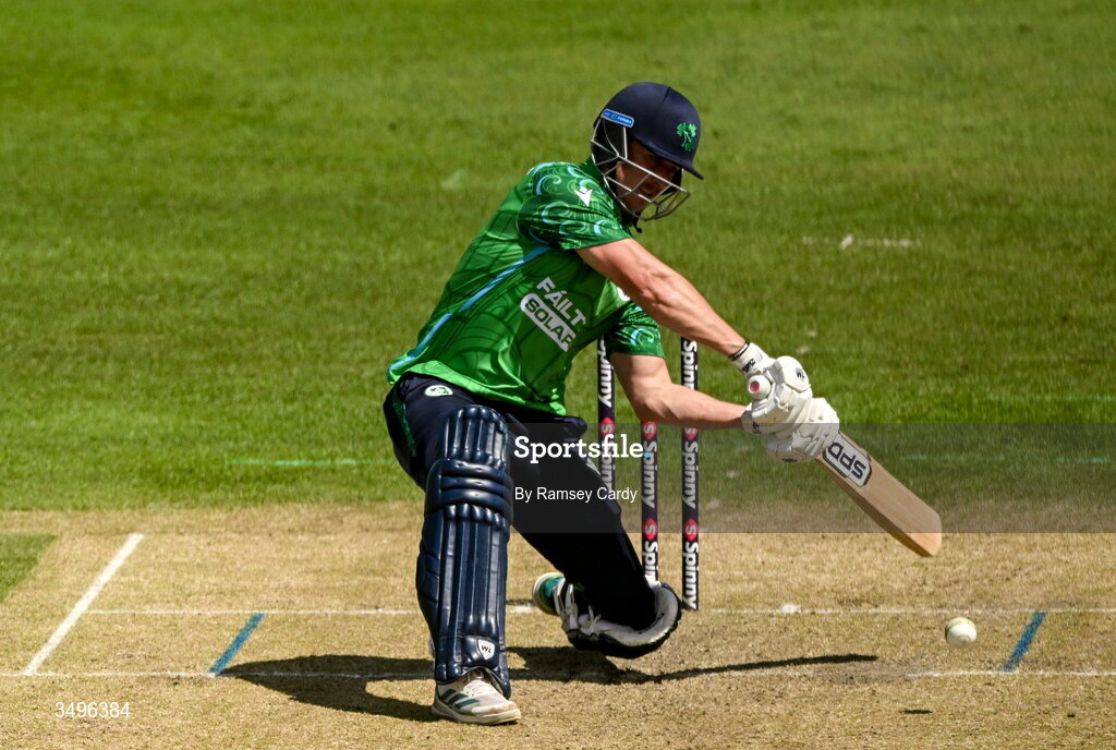 28 June 2026; Ireland batter Harry Tector during match two of the Spinny Cup Men's T20 International series between Ireland and India at Stormont in Belfast.  Photo by Ramsey Cardy/Sportsfile