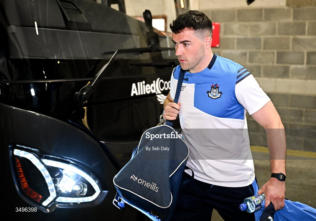 28 June 2026; Colm Basquel of Dublin arrives before the GAA Football All-Ireland Senior Championship quarter-final match between Dublin and Galway at Croke Park in Dublin. Photo by Seb Daly/Sportsfile