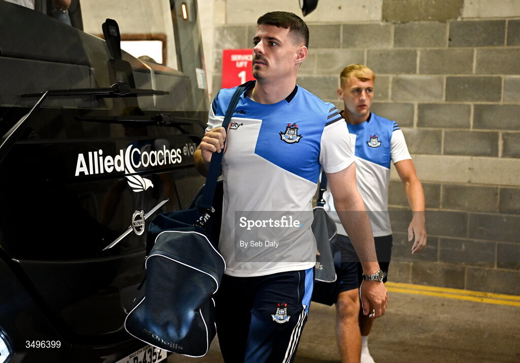 28 June 2026; Brian Howard of Dublin arrives before the GAA Football All-Ireland Senior Championship quarter-final match between Dublin and Galway at Croke Park in Dublin. Photo by Seb Daly/Sportsfile