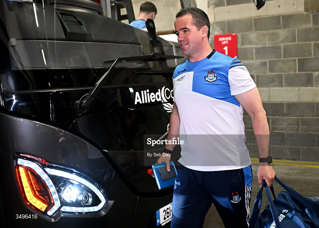 28 June 2026; Dublin manager Ger Brennan arrives before the GAA Football All-Ireland Senior Championship quarter-final match between Dublin and Galway at Croke Park in Dublin. Photo by Seb Daly/Sportsfile