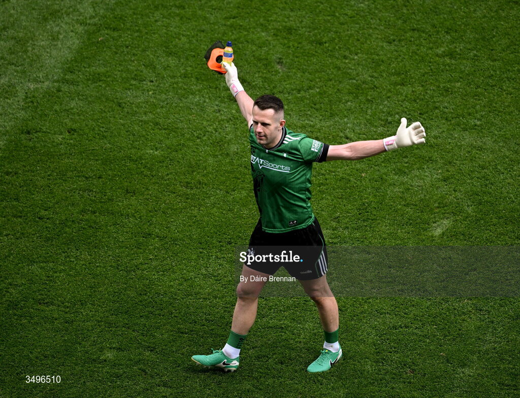 28 June 2026; Louth goalkeeper Niall McDonnell celebrates after the GAA Football All-Ireland Senior Championship quarter-final match between Louth and Monaghan at Croke Park in Dublin. Photo by Daire Brennan/Sportsfile