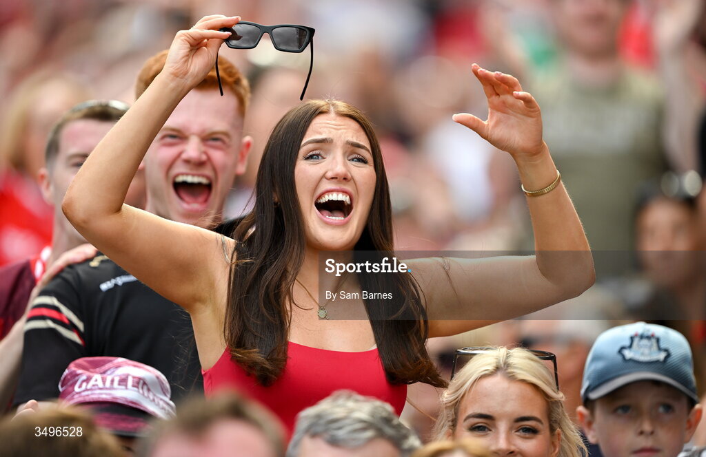 28 June 2026; Louth supporters celebrate during the GAA Football All-Ireland Senior Championship quarter-final match between Louth and Monaghan at Croke Park in Dublin. Photo by Sam Barnes/Sportsfile